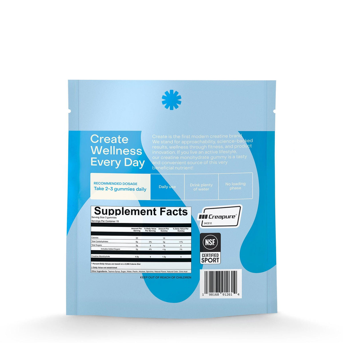 Create Creatine Monohydrate Gummies – Blue Raspberry, 90 Count