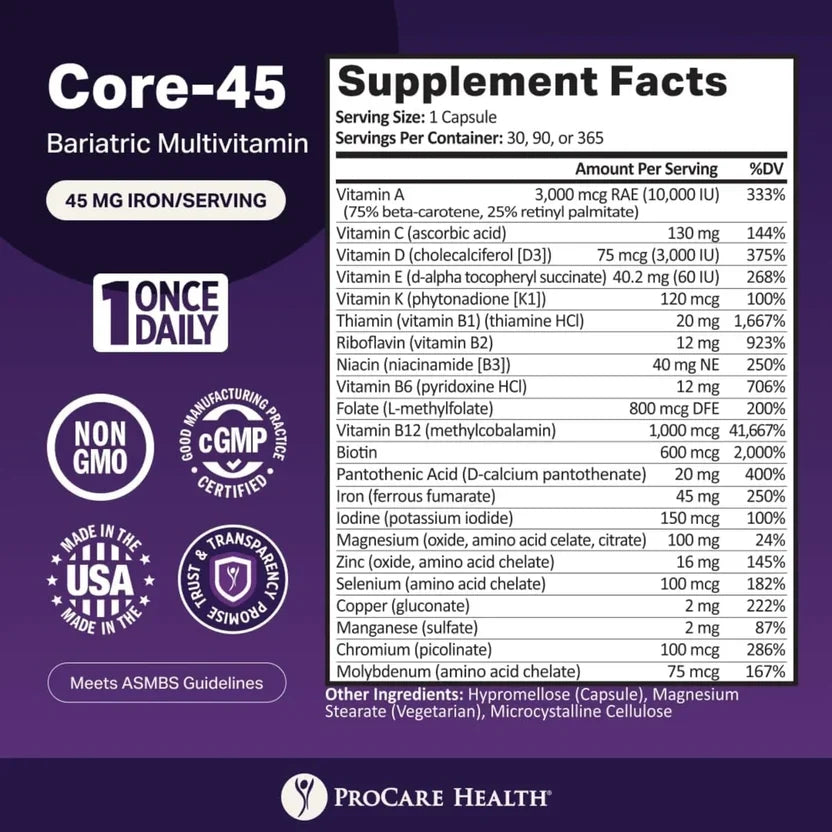 ProCare Health Core-45 Bariatric Multivitamin 30 Capsules