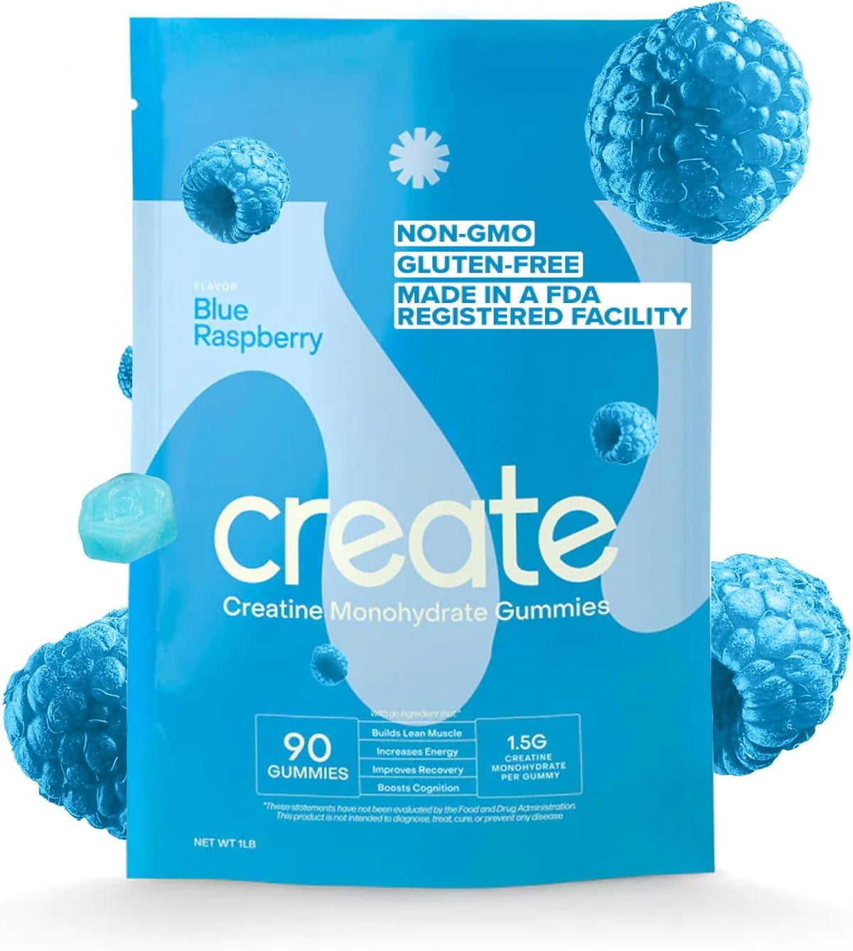 Create Creatine Monohydrate Gummies – Blue Raspberry, 90 Count